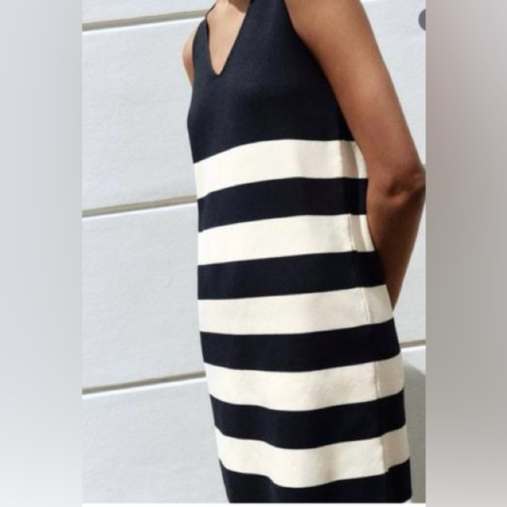 Zara Black and Cream Striped Mini Dress Size S